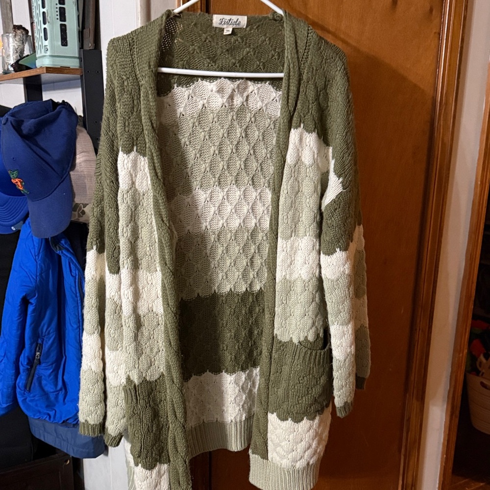 Listicle Olive and Cream knit Cardigan